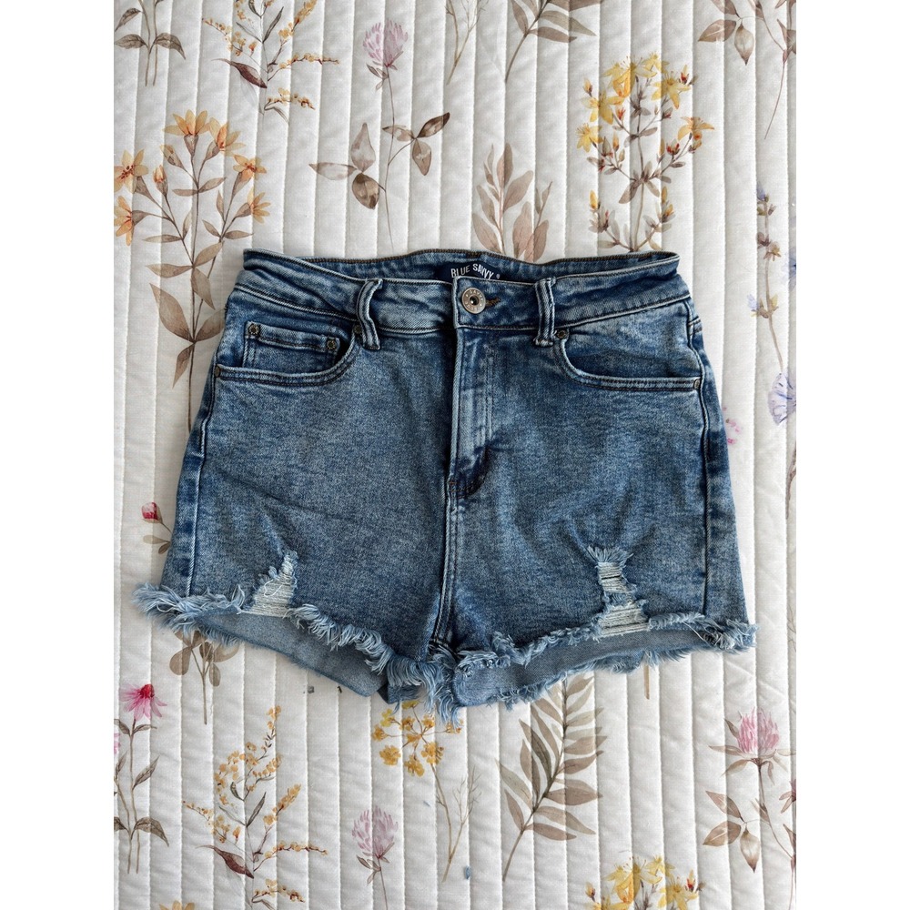 High Waisted Distressed Jean Shorts Acid Wash Frayed Cutoff Womens 9/29 Festival